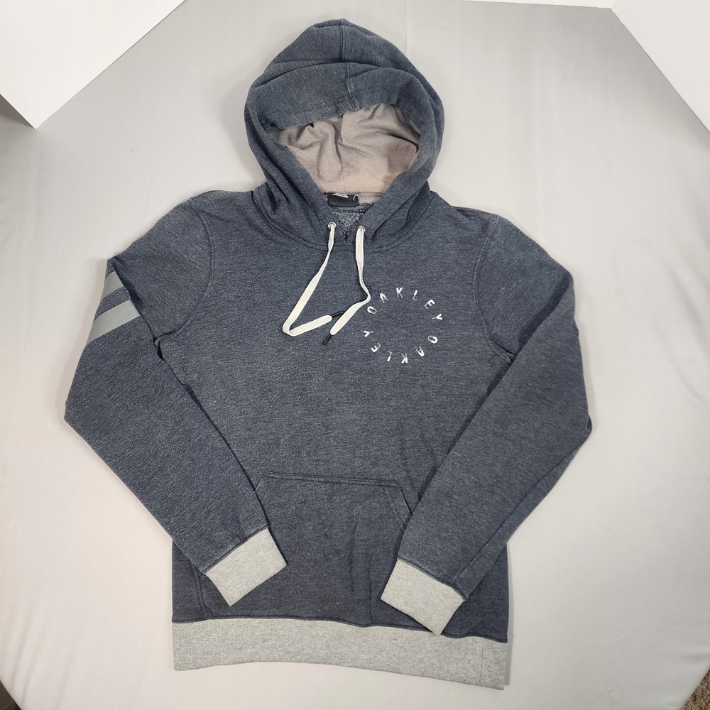 Oakley Hoodie Men Medium Gray Good Fading Inside Hood Logo Stripe Pullover